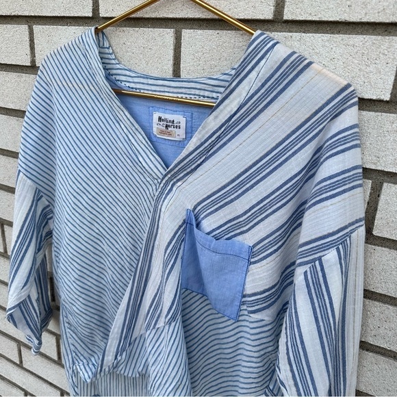 Anthropologie Holding Horses Mimi Pieced Wrap Tunic Blue White Stripe - Picture 4 of 13